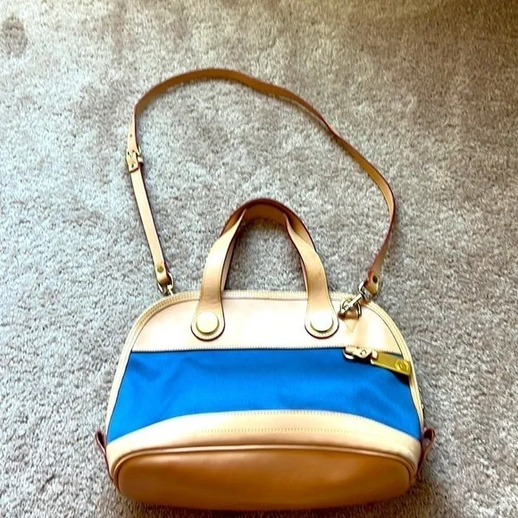 DOONEY & BOURKE blue leather and canvas cabriolet dome bag - Picture 3 of 12